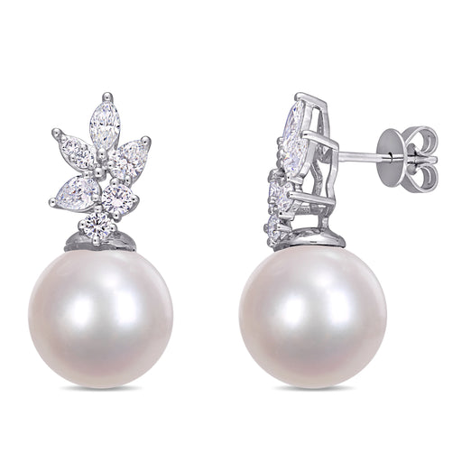 Multi-Shaped Diamond and Pearl 14K White Gold Drop Earrings