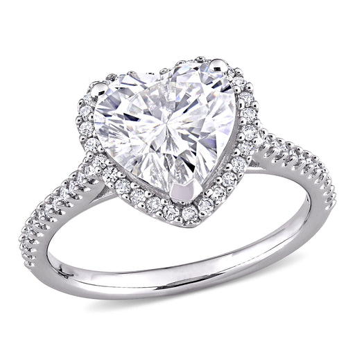 14K White Gold Heart Shaped Moissanite Diamond Halo Engagement Ring