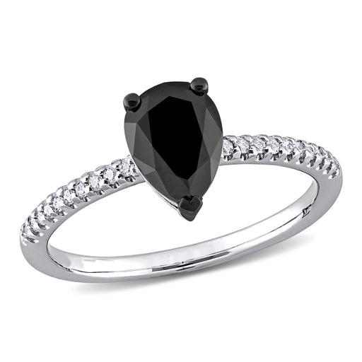 14K White Gold Black Diamond Pear Shape Ring