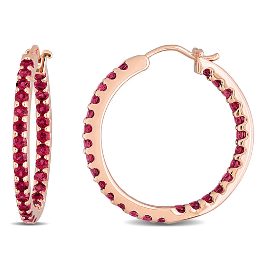 2 1/4 CT TGW Garnet Hoop Earrings 10k Pink Gold