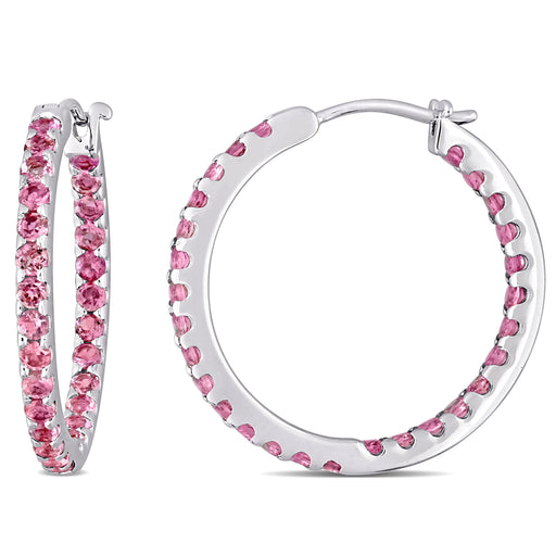 Pink Tourmaline Hoop Earrings 10k White Gold
