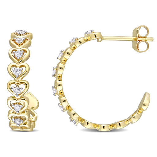 Heart Shaped Diamond Cut Bead Hoop 18K Yellow Gold Earrings