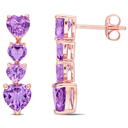 Layer Heart Shaped 10K Pink Gold Moissanite Earrings Purple