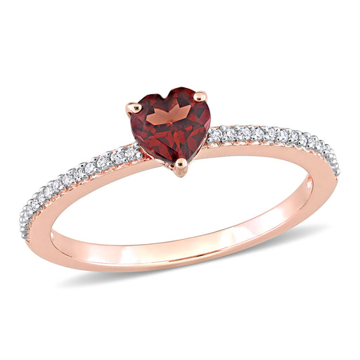 10K Rose Gold Diamond and Red Heart Shaped Gemstone Ring