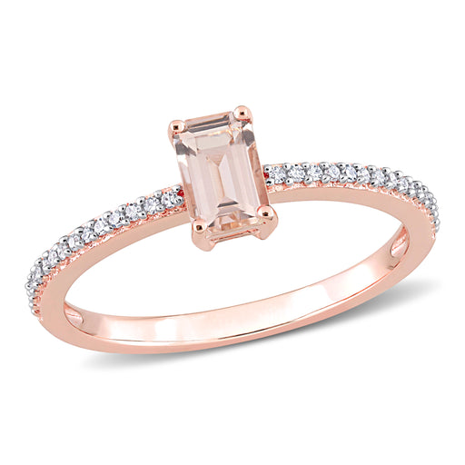 10K Rose Gold Diamond and Light Pink Gemstone Ring