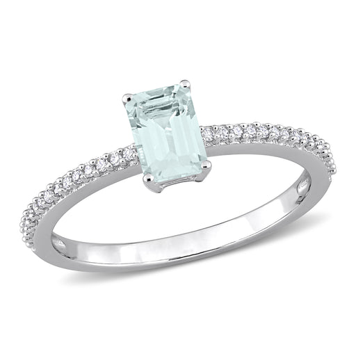 10K White Gold Diamond and Light Blue Gemstone Ring