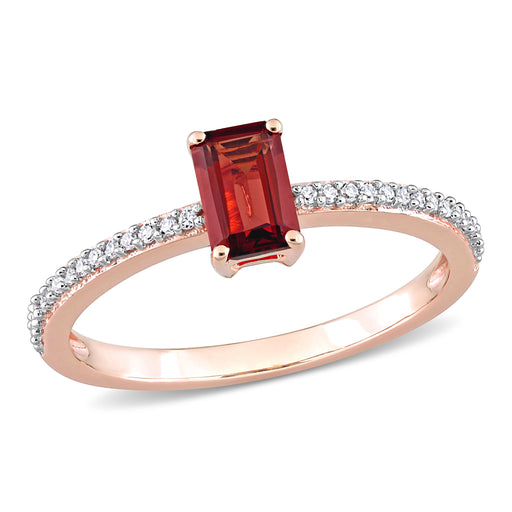 10K Rose Gold Diamond and Red Gemstone Ring