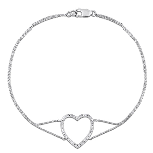10K White Gold Diamond Heart Chain Bracelet