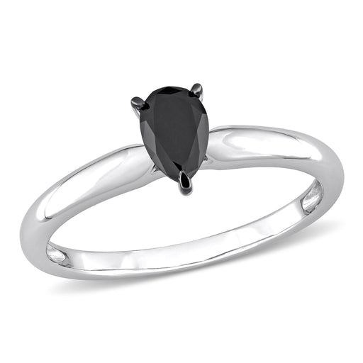 1/2 CT Black PearDiamond Rhodium Plated Engagement Ring