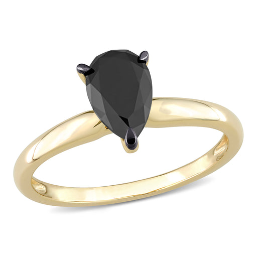 1 CT Black Pear Diamond Rhodium Plated Engagement Ring