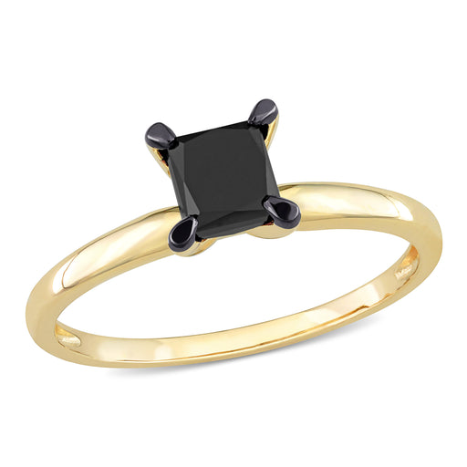 1 CT Black Princess Diamond Rhodium Plated Engagement Ring