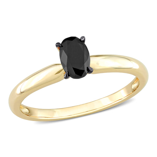1/2 CT Black Oval Diamond Rhodium Plated Engagement Ring