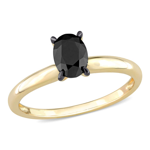 1 CT Black Oval Diamond Rhodium Plated Engagement Ring