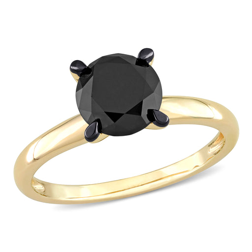 14K Yellow Gold Black Diamond Solitare Ring