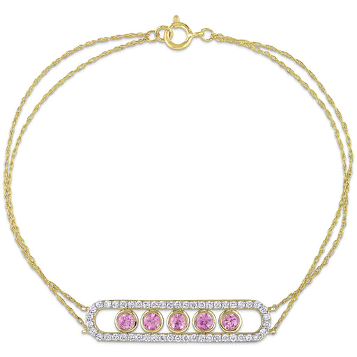 10K Yellow Gold Pink Sapphire Chain Bracelet