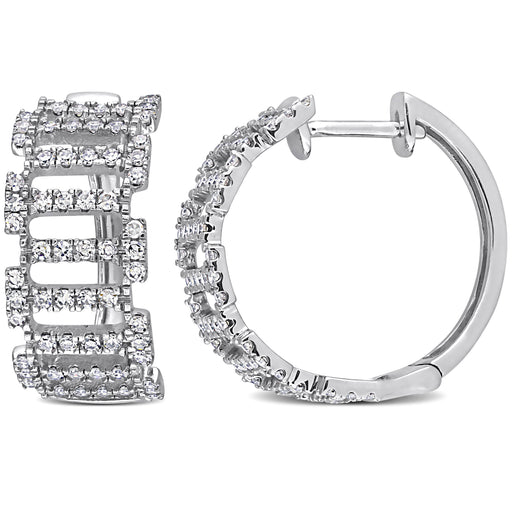 Diamond Ladder Design Hoop Earrings 14k White Gold