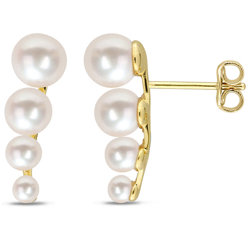White Freshwater Cultured Pearl Fashion Post Earrings Yellow Silver