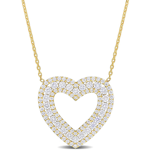 Diamond 3-Row Broad Bordered Open Heart Necklace