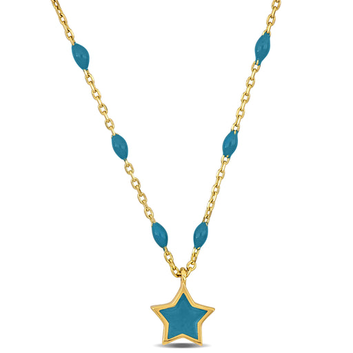 14K Yellow Gold Blue Star Necklace