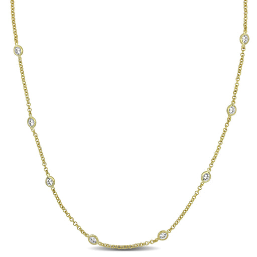 10 CT TGW CUBIC ZIRCONIA BY THE YARD STATION NECKLACE IN YELLOW PLATED STERLING SILVER