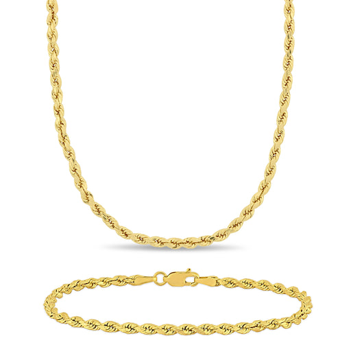 Y Knot rope chain necklace and bracelet set is crafted in 10k Yellow Gold
