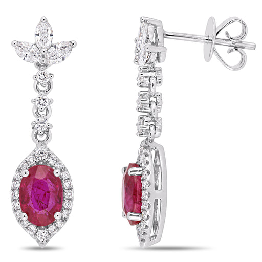 Marquis Gemstone and Diamond Drop 14K White Gold Earrings