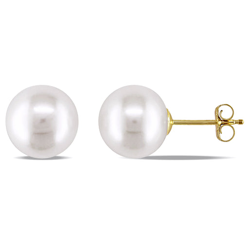8 - 8.5 MM White Freshwater Cultured Pearl Stud Earrings 14k Gold Yellow