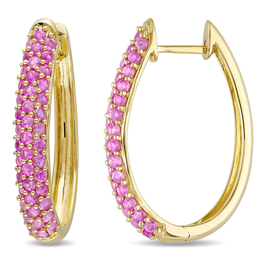 Pink Sapphire Hoop Earrings 10k Yellow Gold