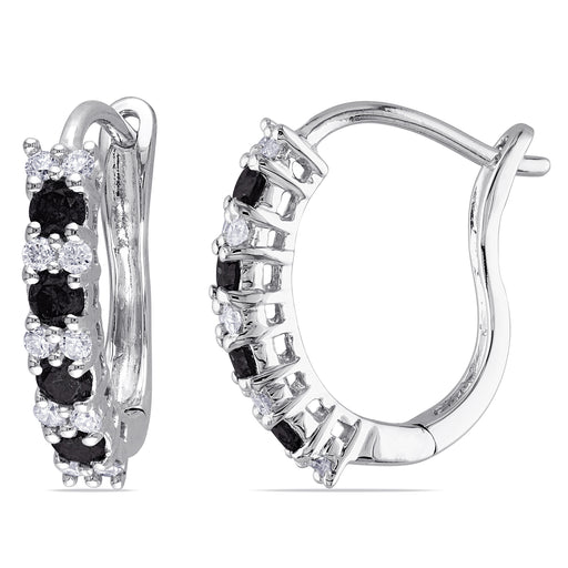 1/2 CT Black and White Diamond TW Cuff Earrings 10k White Gold