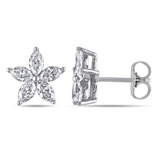 Marquise Diamond Floral Stud 14K Gold Earrings