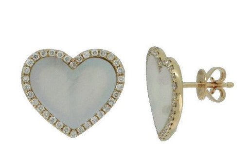 Mother-of-Pearl Heart & Diamond Stud Earrings